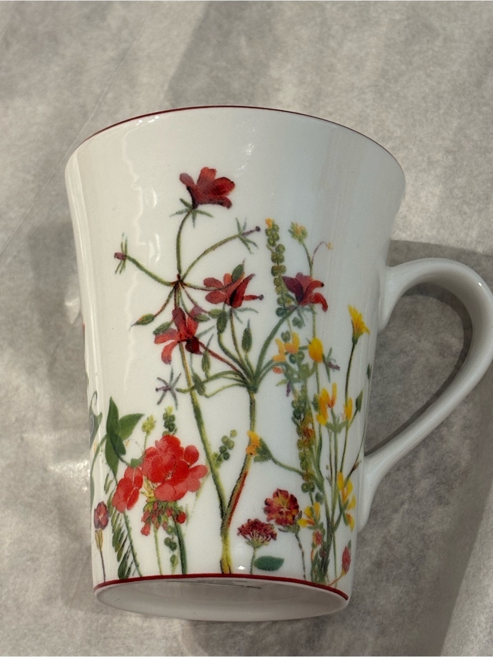 Mikasa White Porcelain Mug with Red and Yellow Floral Design